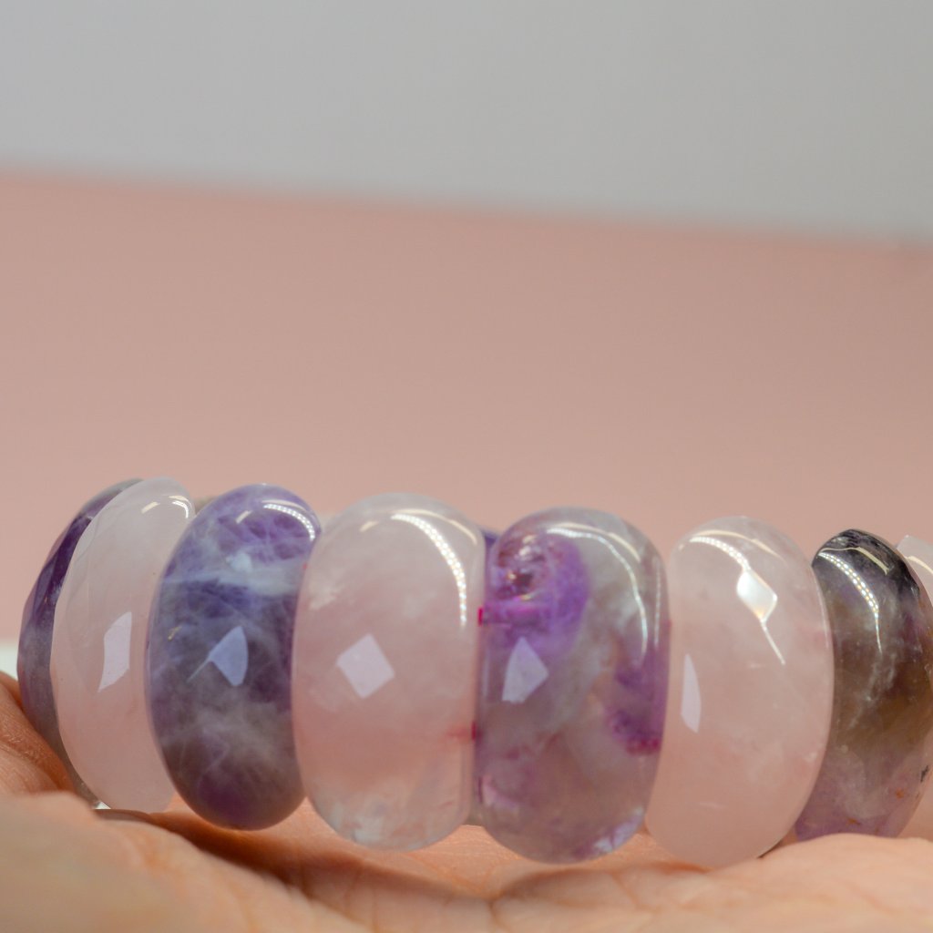 Rose Quartz & Amethyst Soft Bangle Natural Gemstone